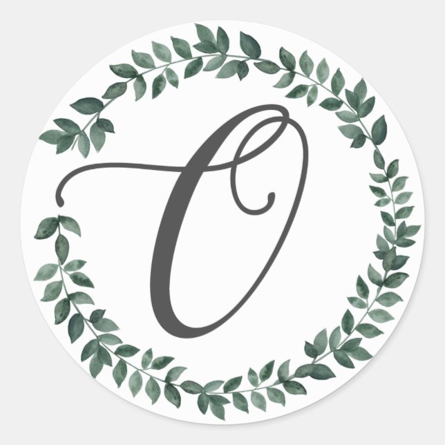 Letter O Monogram Minimalist Botanical Leaf Wreath Classic Round Sticker (Front)