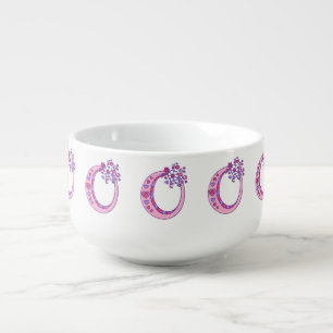Letter O monogram pink purple art soup bowl mug