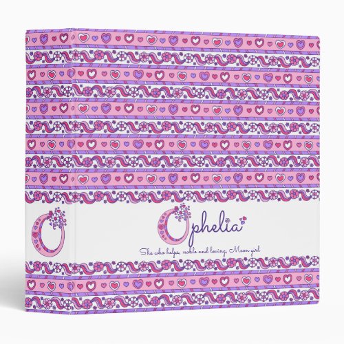 Letter O Ophelia hearts flowers doodle name 3 Ring Binder