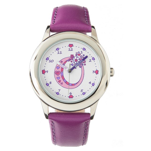Letter O pink monogram personalized girls watch (Front)