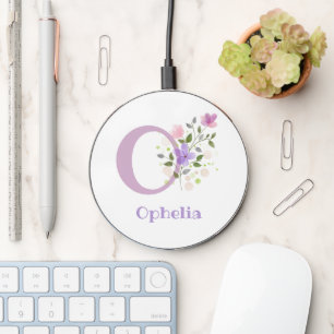 Letter O plus First Name with a Floral Design Wireless Charger