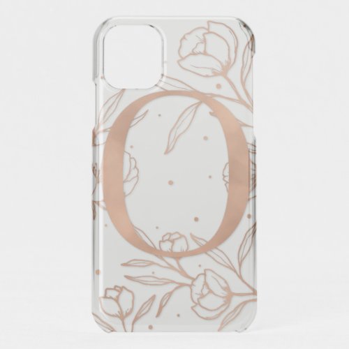 Letter O Rose Gold Monogram Botanical Illustration iPhone 11 Case