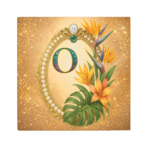 Letter O Tropical Monogram Gold Metal Wall Art