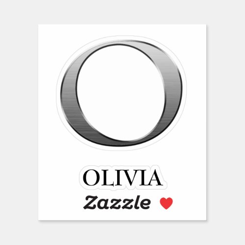 Letter O Two_Tone Silver Gray and Name Sticker