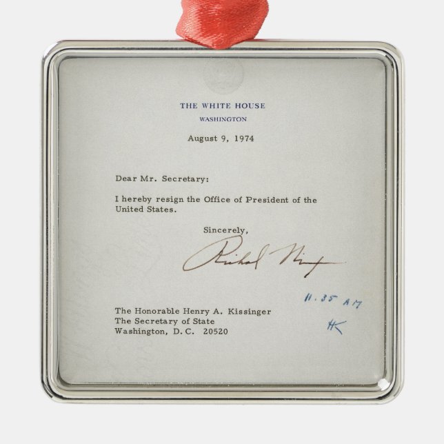 Letter of Resignation of Richard M. Nixon 1974 Metal Ornament (Front)