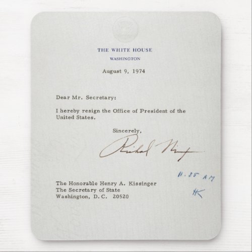 Letter of Resignation of Richard M Nixon 1974 Mouse Pad