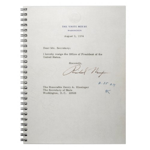 Letter of Resignation of Richard M Nixon 1974 Notebook