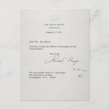Letter Of Resignation Of Richard M. Nixon 1974 Postcard by EnhancedImages at Zazzle
