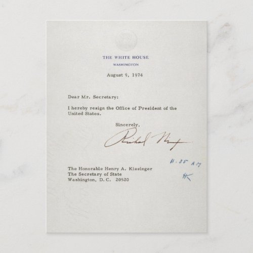 Letter of Resignation of Richard M Nixon 1974 Postcard