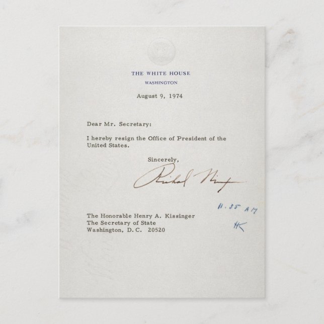 Letter of Resignation of Richard M. Nixon 1974 Postcard (Front)