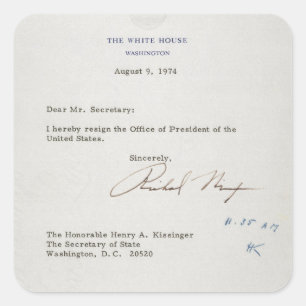 Letter of Resignation of Richard M. Nixon 1974 Square Sticker