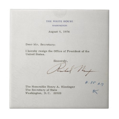 Letter of Resignation of Richard M Nixon 1974 Tile