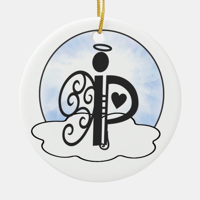 Letter P Alphabet Initial Monogram w Angel Clouds Ceramic Ornament (Front)