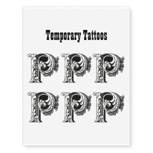 Letter P, Alphabet P, Black and White Temporary Tattoos