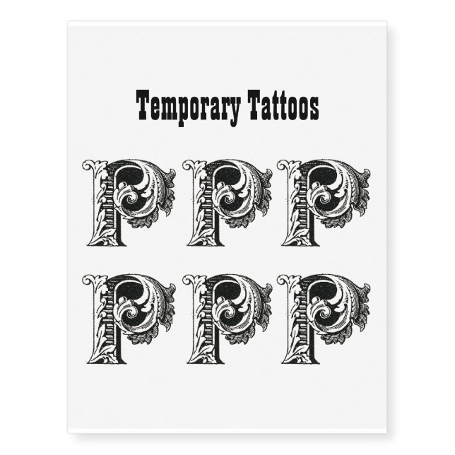 Letter P, Alphabet P, Black and White Temporary Tattoos (Front)