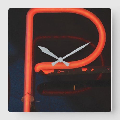 Letter P Alphabet Photography in Red Neon Square Wall Clock