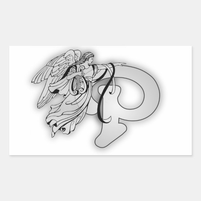 Letter P Angel Monogram Initial Rectangular Sticker (Front)