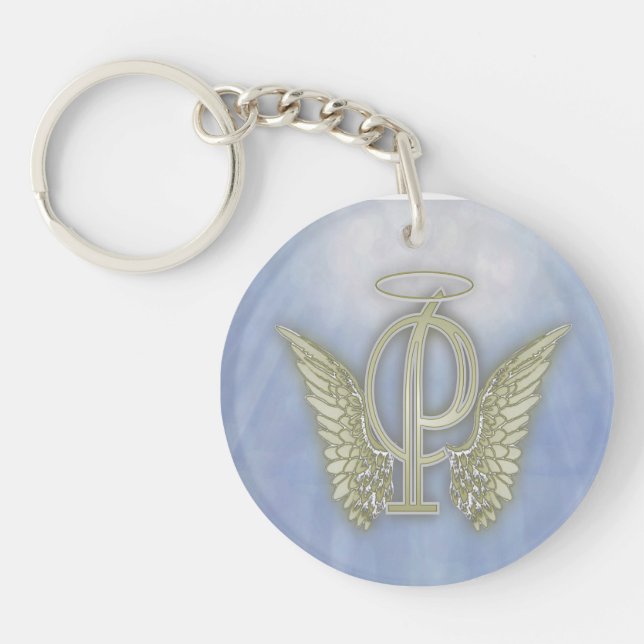 Letter P Angel Monogram Keychain (Front)
