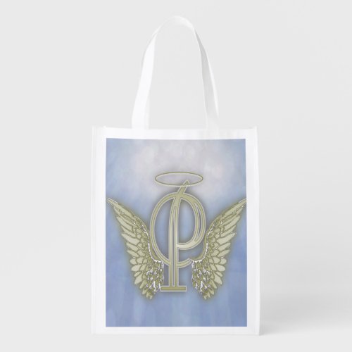 Letter P Angel Monogram Reusable Grocery Bag