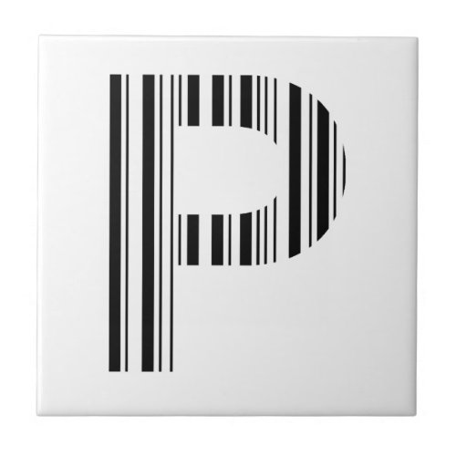 LETTER P BAR CODE First Initial Barcode Pattern Ceramic Tile