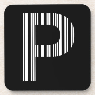 LETTER P BAR CODE First Initial Barcode Pattern Drink Coaster