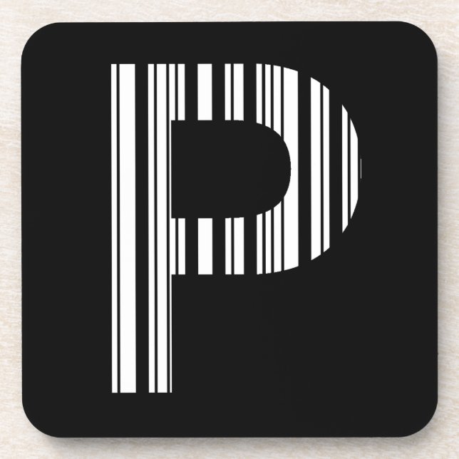 LETTER P BAR CODE First Initial Barcode Pattern Drink Coaster (Front)