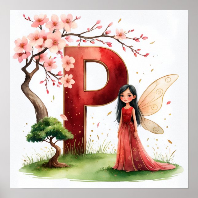 Letter P Bonsai Tree Fairy Poster Japanese Garden (Front)