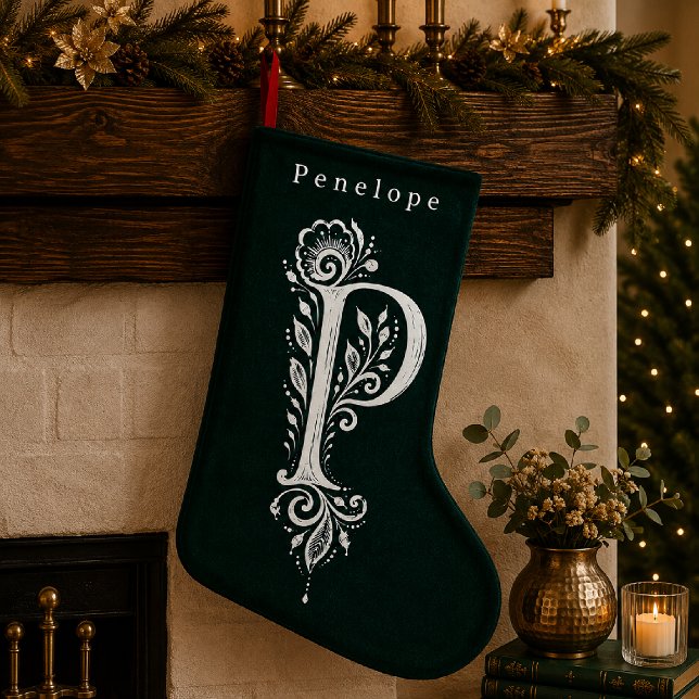 Letter P Botanical Monogram Personalized Stocking (Creator Uploaded)