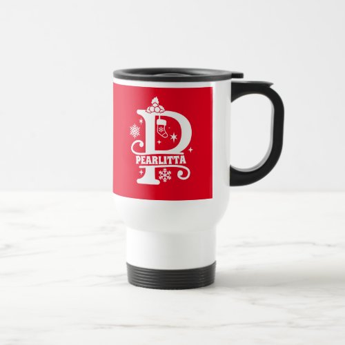 Letter P Christmas Monogram Initial Name Red  Travel Mug