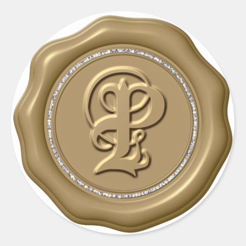  Letter P Diamond Circle GOLD Wax Seal Stickers