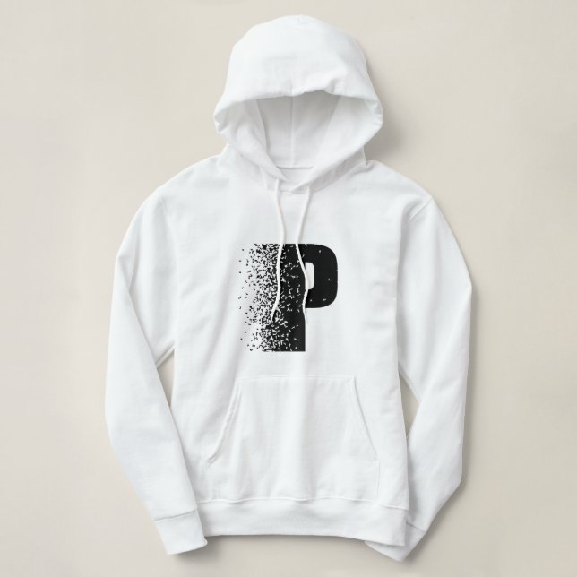 Letter P Disintegration Effect Hoodie | Modern  (Design Front)
