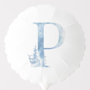 Letter P Dusty Blue Winter Forest Monogram Initial Balloon