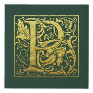 Letter P First Letter Faux Gold Celtic Green Faux Canvas Print