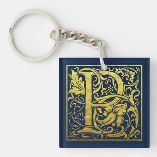 Letter P First Letter Faux Gold on Midnight Blue Keychain