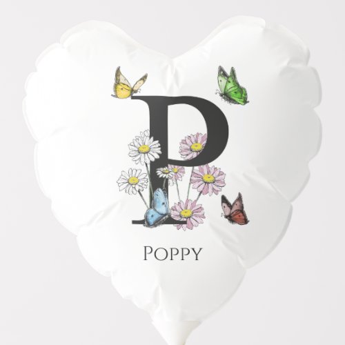 Letter P Floral Butterfly Monogram Initial Balloon