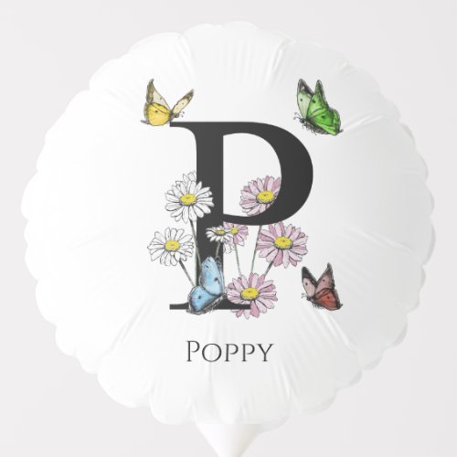 Letter P Floral Butterfly Monogram Initial Balloon