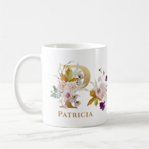 Letter P - Gold Floral Name sister coworker friend Coffee Mug