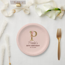 Letter P Gold Monogram Blush Pink Roses