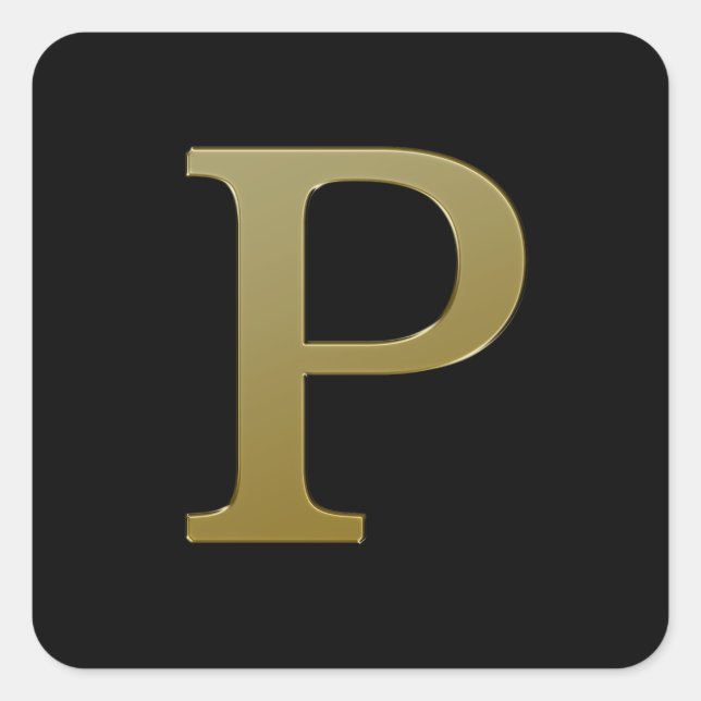 Letter P Gold Square Sticker (Front)