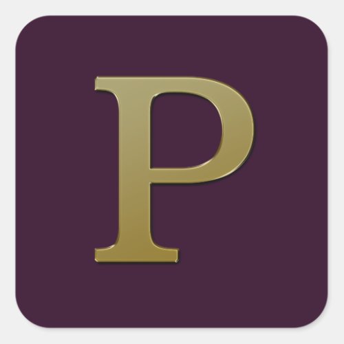 Letter P Gold Square Sticker