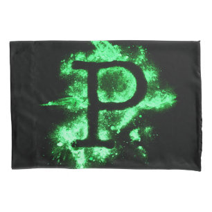 Letter P Green Capital Alphabet Pillow Case