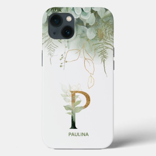 Letter P Green Fern  Succulent iPhone Case