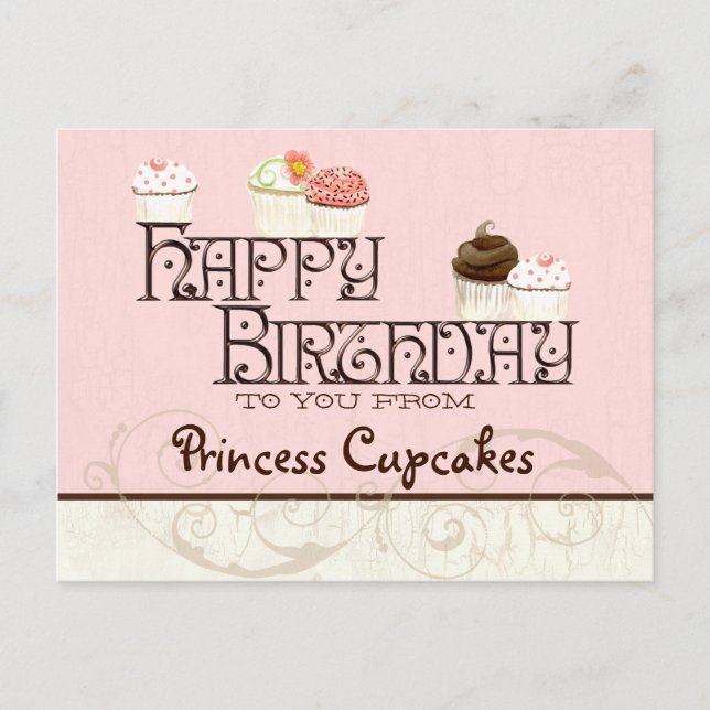 Letter P Happy Birthday Cupcake Business Postcard (Front)