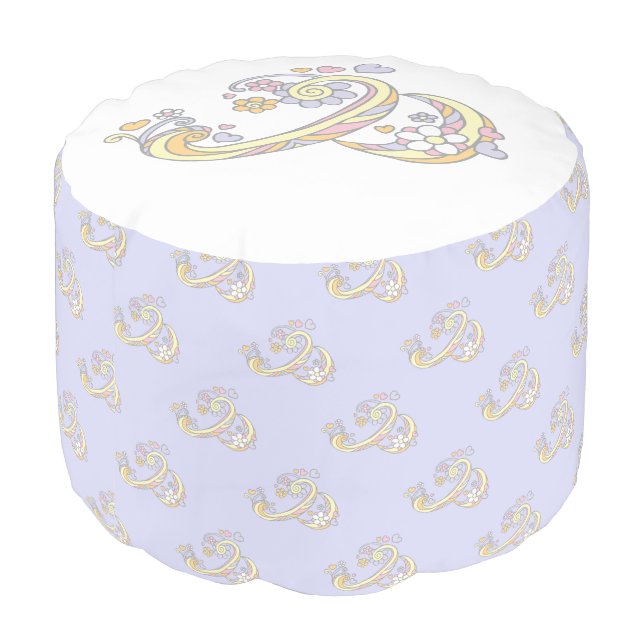 Letter P initial letter hearts purple white pouf (Angled Back)