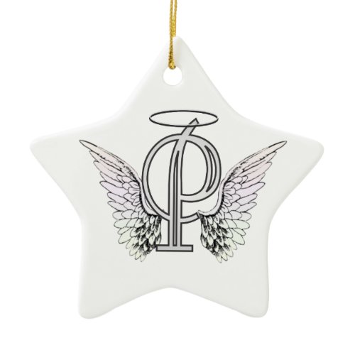 Letter P Initial Monogram with Angel Wings &amp; Halo Ceramic Ornament