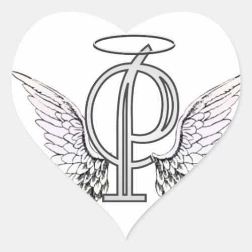 Letter P Initial Monogram with Angel Wings  Halo Heart Sticker