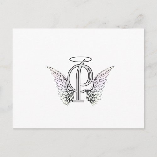 Letter P Initial Monogram with Angel Wings  Halo Postcard