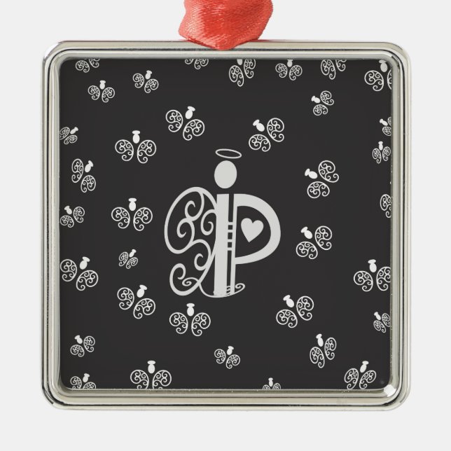 Letter P Initial Monogram with Angels Metal Ornament (Front)