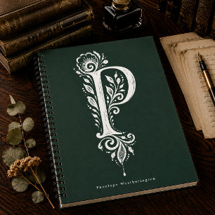 Letter P Linocut Botanical Monogram Notebook