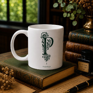 Letter P Linocut Botanical Personalized Mug